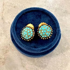 Turquoise and Black with Gold Bauble Post Earrings